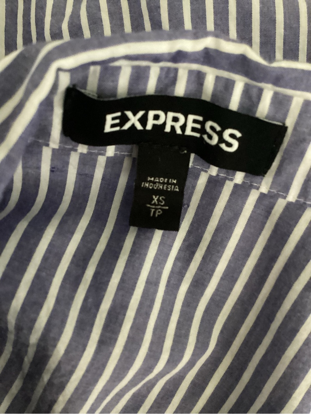 Express Shirt Dress Sz XS Striped Wrap Dress EUC tie front blue white cotton - Picture 9 of 10
